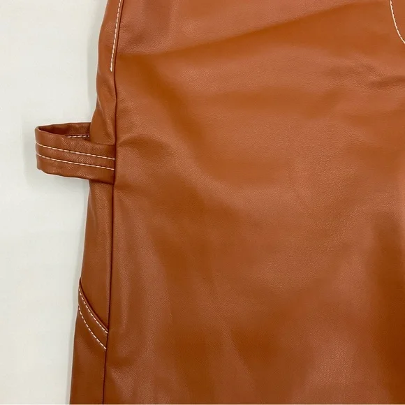 Staud NWOT Cropped Domino Vegan Leather Wide Leg Pant in Whiskey Size 0 - Picture 11 of 16